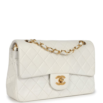 Vintage Chanel Small Classic Double Flap White Lambskin Gold Hardware