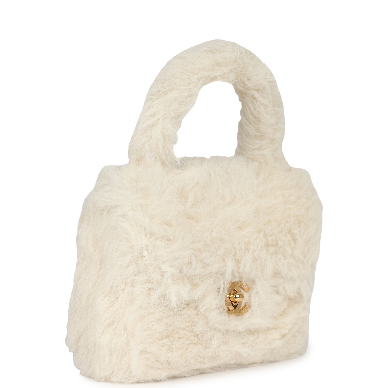 Chanel Micro Kelly Child White Rabbit Fur Gold Hardware