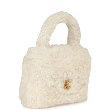 Chanel Micro Kelly Child White Rabbit Fur Gold Hardware