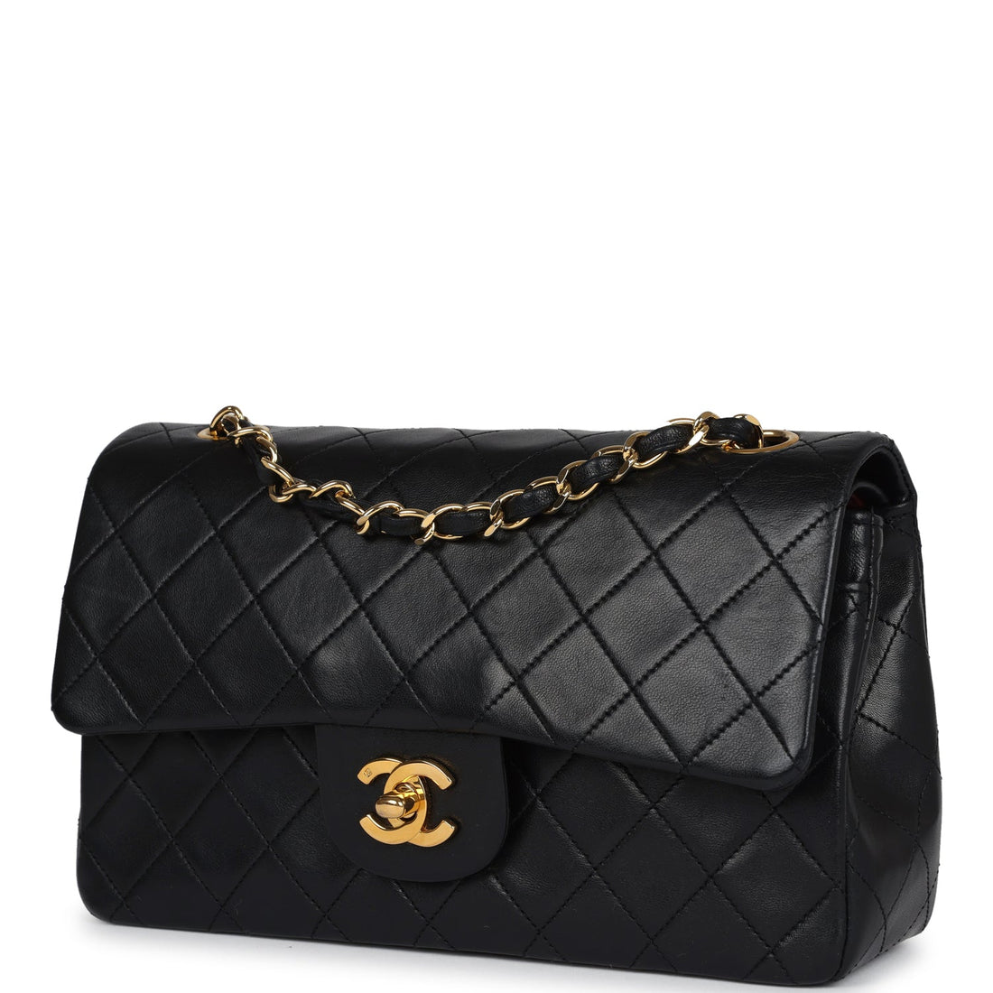 Vintage Chanel Small Classic Double Flap Black Lambskin Gold Hardware