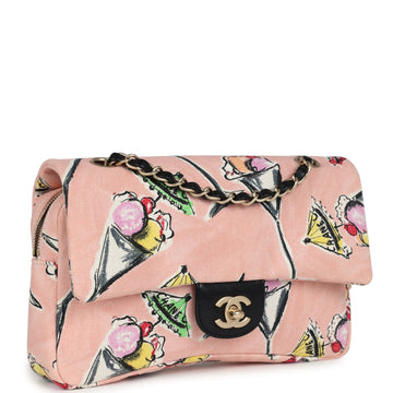Chanel Zip Flap Bag Ice Cream Printed Pink Multicolor Canvas Brushed Gold Hardware