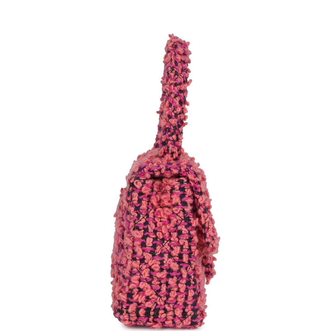 Chanel Micro Kelly Child Flap Bag Pink and Black Tweed Boucle Gold Hardware