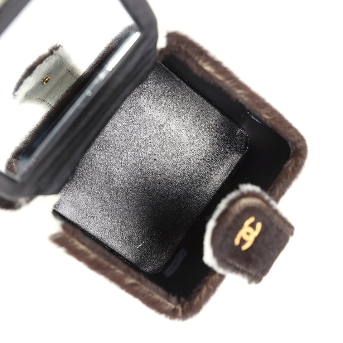 New Chanel Square Vanity Box Brown and White Cow Print Pony Hair Antique Gold Hardware