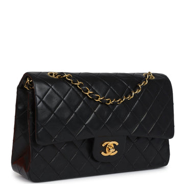 Vintage Chanel Medium Classic Double Flap Bag Black Lambskin Gold Hardware