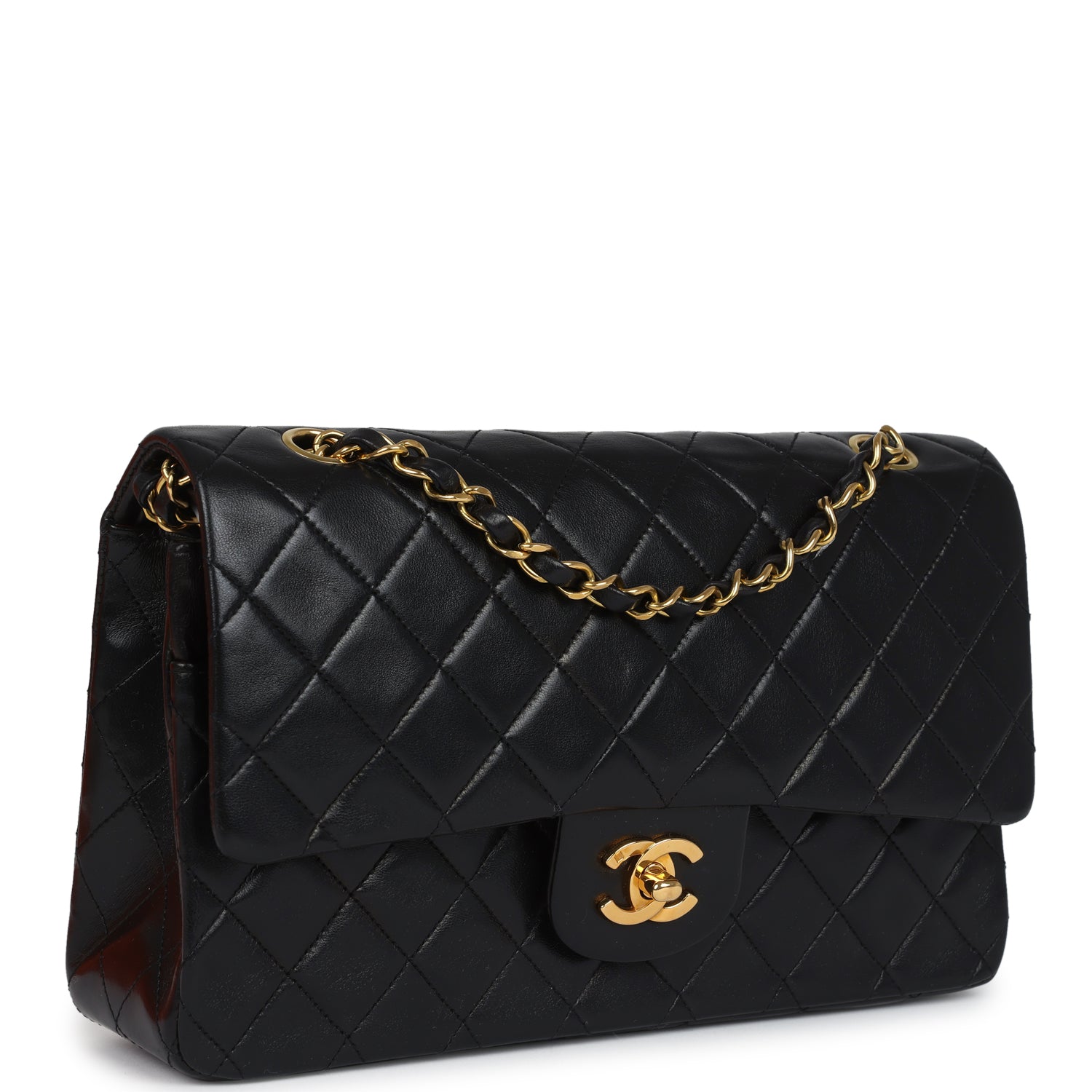 Vintage Chanel Medium Classic Double Flap Bag Black Lambskin Gold Hardware