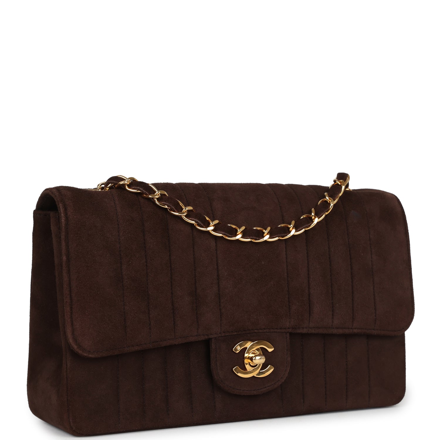Chanel Medium Vertical Flap Bag Brown Suede Gold Hardware