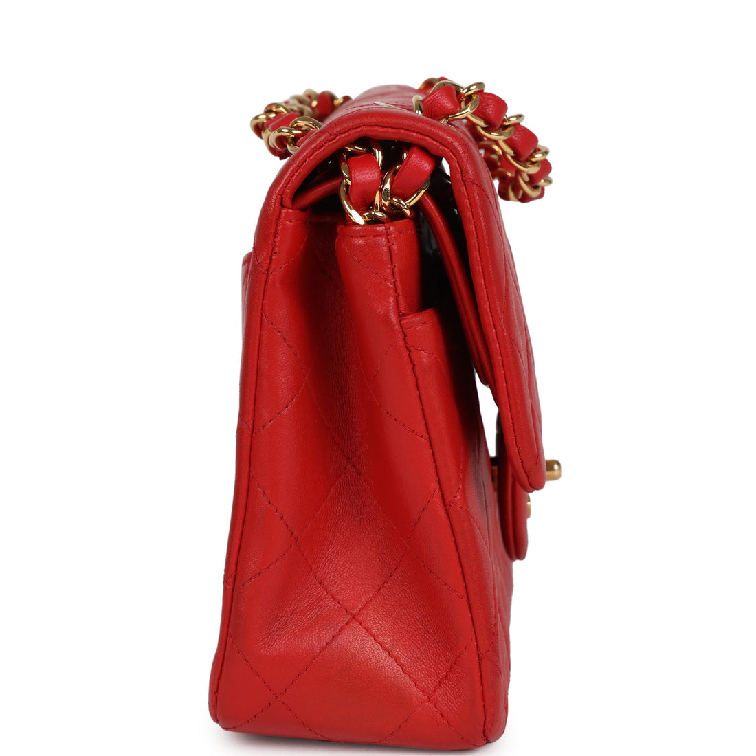 New Chanel Small Classic Double Flap Bag Red Lambskin Gold Hardware