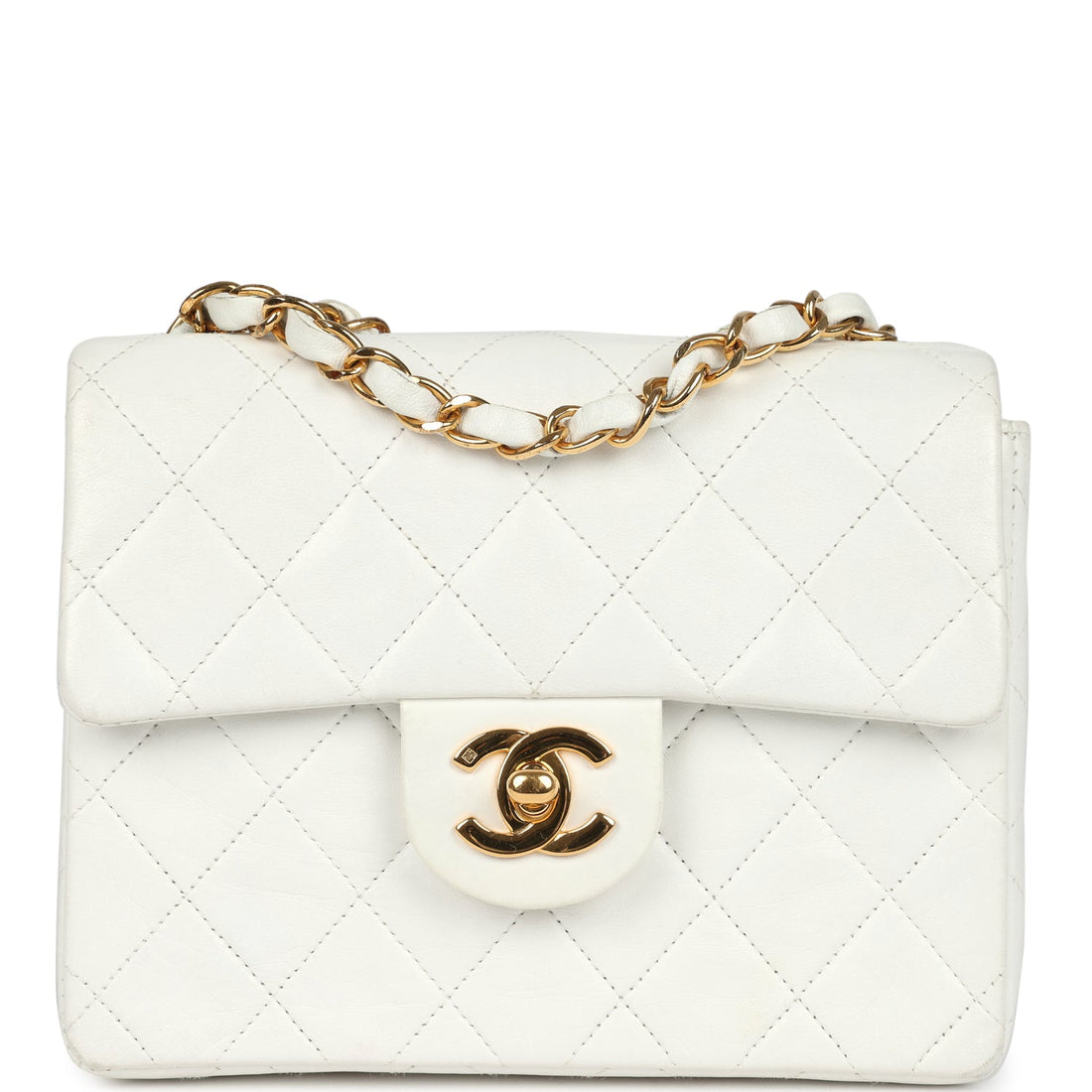 Chanel Mini Square Flap Bag White Lambskin Gold Hardware