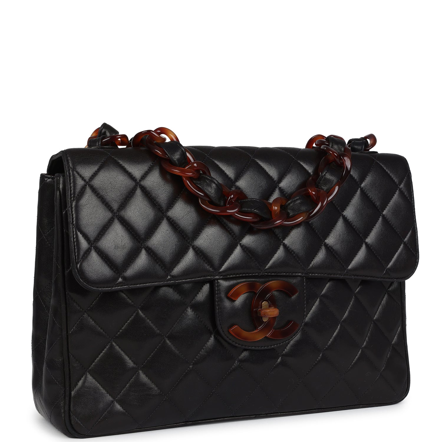 Chanel Jumbo Single Flap Bag Black Lambskin Tortoiseshell Bakelite Hardware