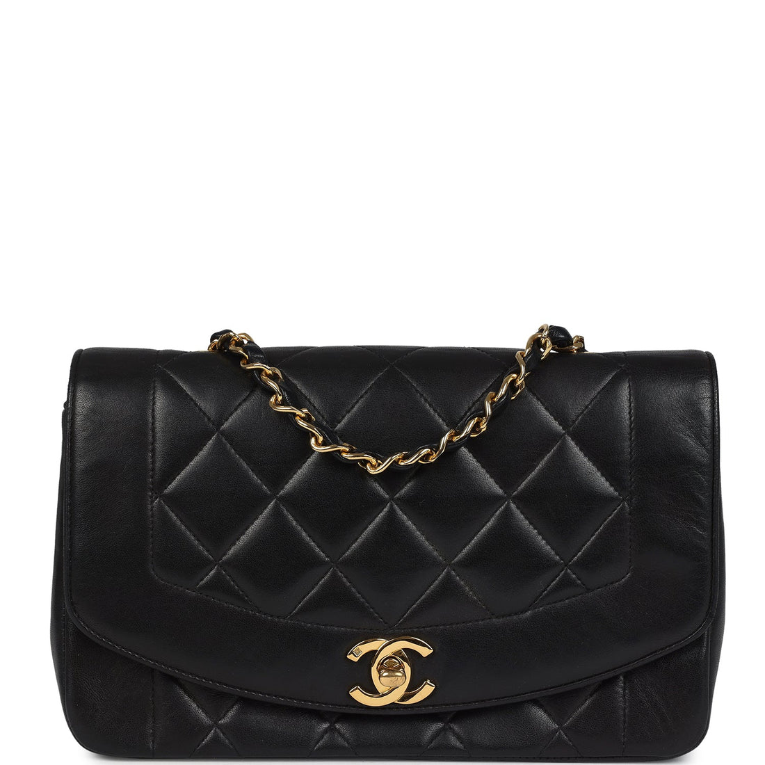 Vintage Chanel Small Diana Flap Bag Black Lambskin Gold Hardware