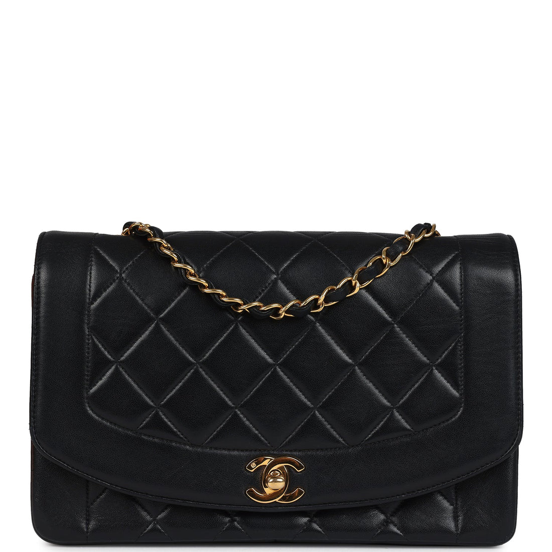Vintage Chanel Medium Diana Flap Bag Black Lambskin Gold Hardware