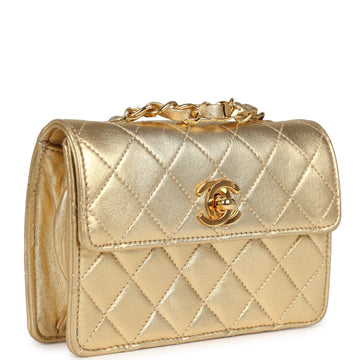 Vintage Chanel Micro Half Flap Bag Metallic Gold Lambskin Gold Hardware