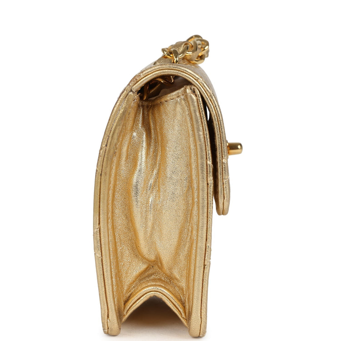 Vintage Chanel Micro Half Flap Bag Metallic Gold Lambskin Gold Hardware