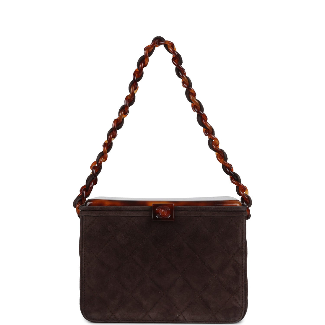 Vintage Chanel Vanity Box Bag Brown Suede and Tortoiseshell Bakelite Hardware