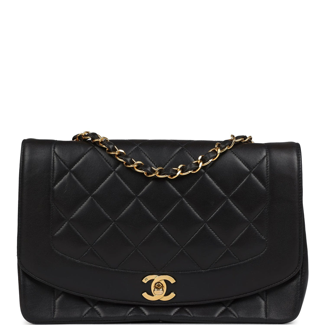 Vintage Chanel Medium Diana Flap Bag Black Lambskin Gold Hardware