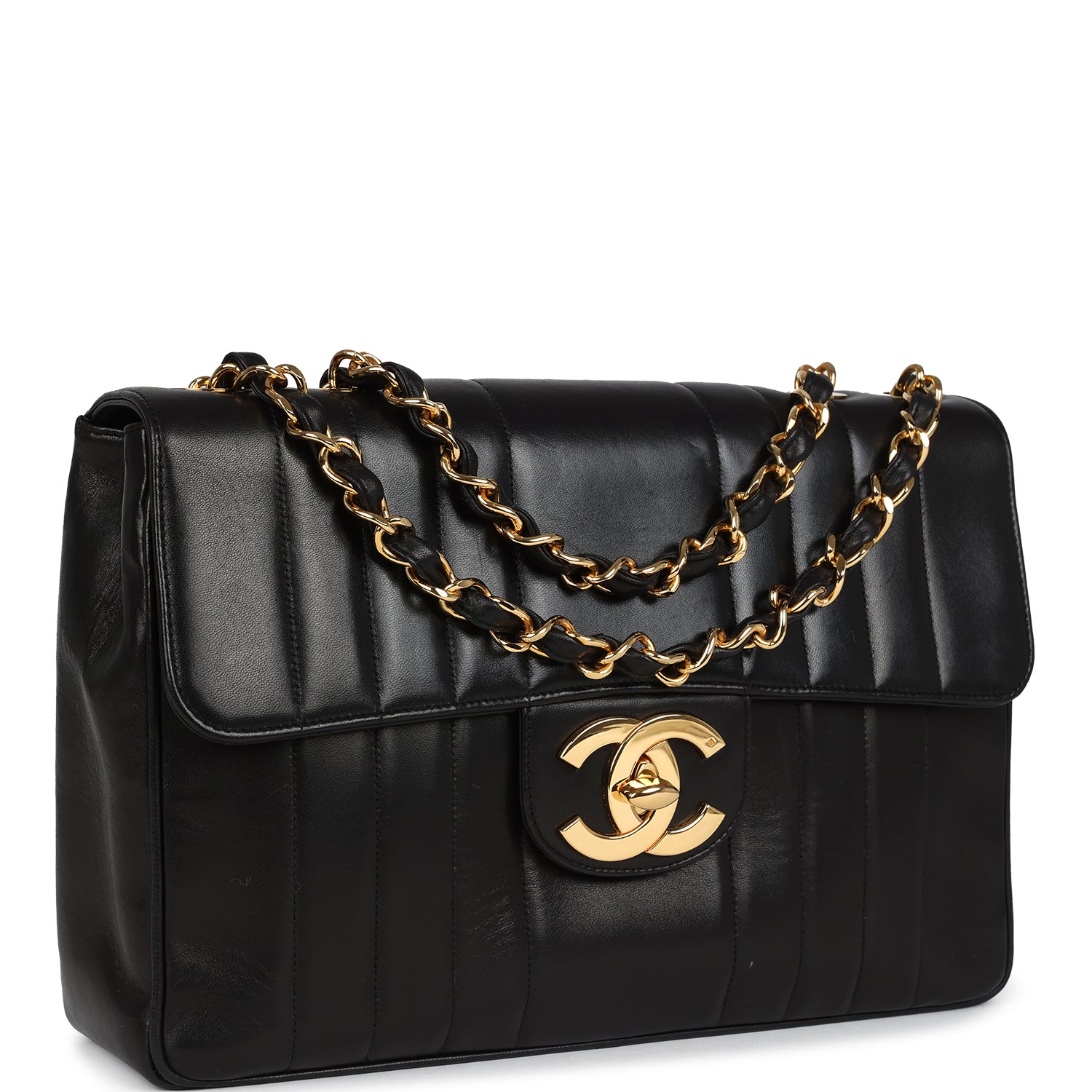 Chanel Jumbo Mademoiselle Vertical Flap Black Lambskin Gold Hardware