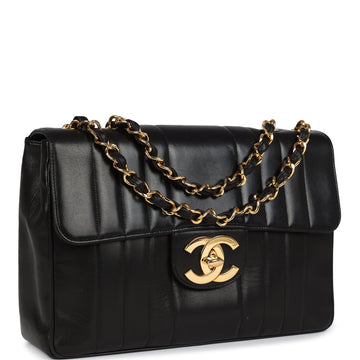 Chanel Jumbo Mademoiselle Vertical Flap Black Lambskin Gold Hardware