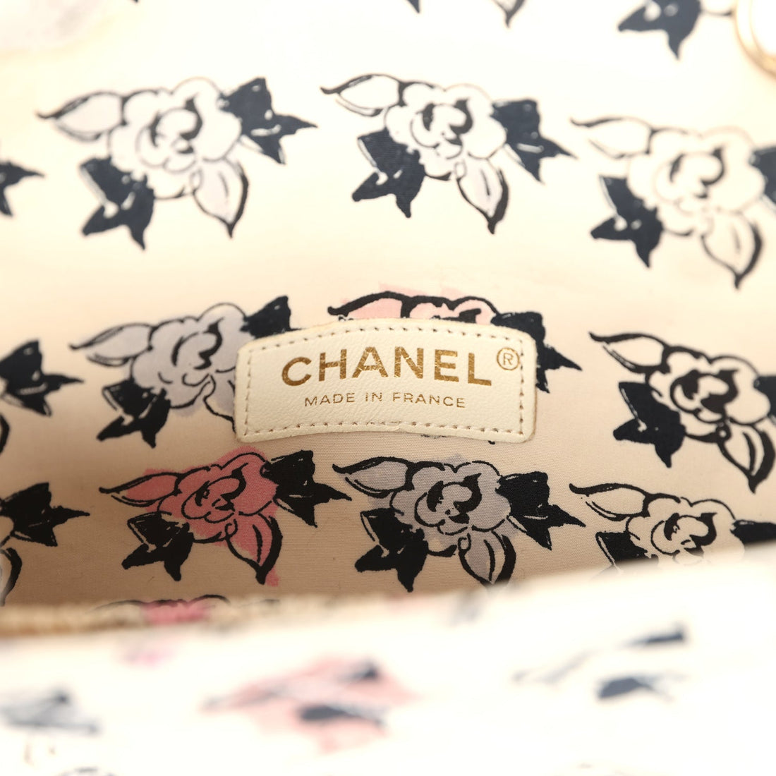 Chanel Mini Logo Square Flap Bag Light Pink Multi Printed Nylon Light Gold Hardware