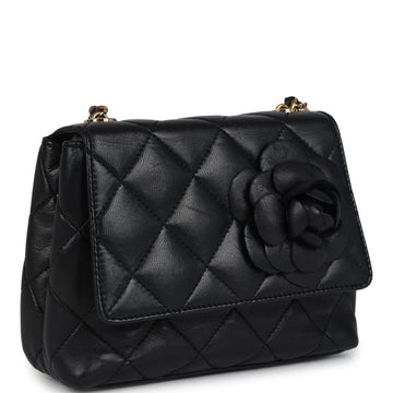 Vintage Chanel Mini Camellia Flap Bag Black Lambskin Gold Hardware