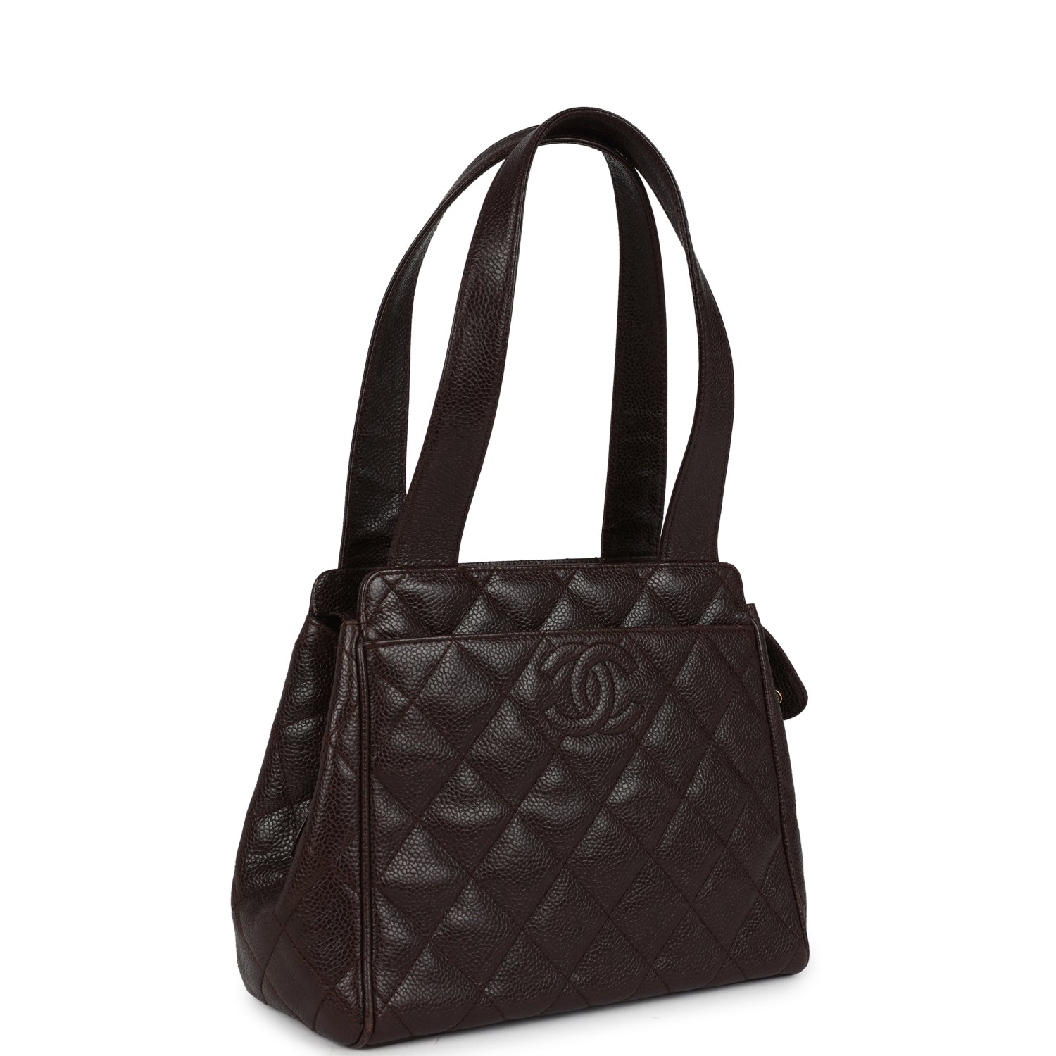 Vintage Chanel Mini Shopper Shoulder Bag Brown Caviar Gold Hardware