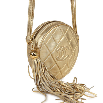 Vintage Chanel Mini CC Round Crossbody Bag Gold Lambskin Gold Hardware