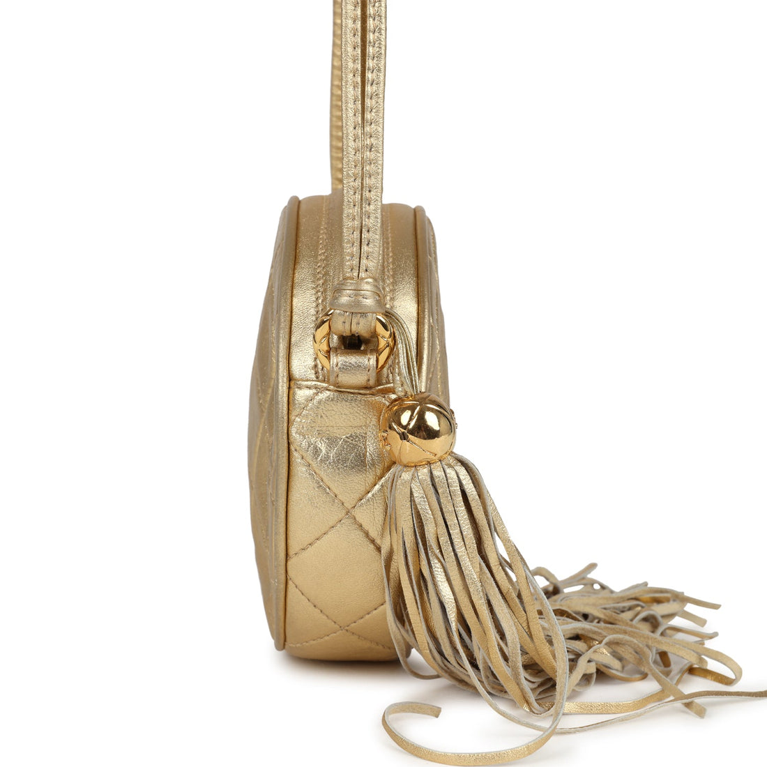 Vintage Chanel Mini CC Round Crossbody Bag Gold Lambskin Gold Hardware