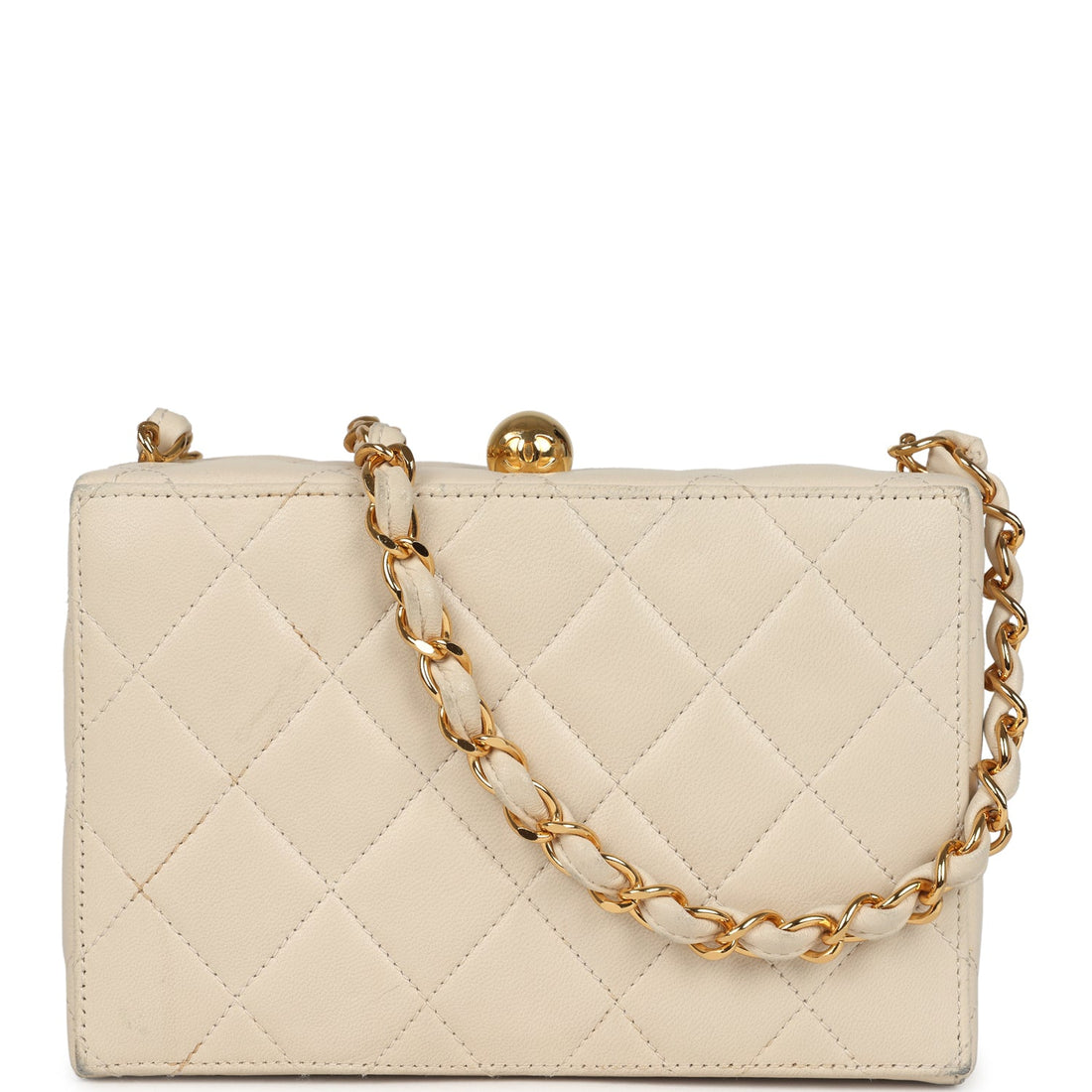 New Chanel Box Clutch Bag Beige Lambskin Gold Hardware