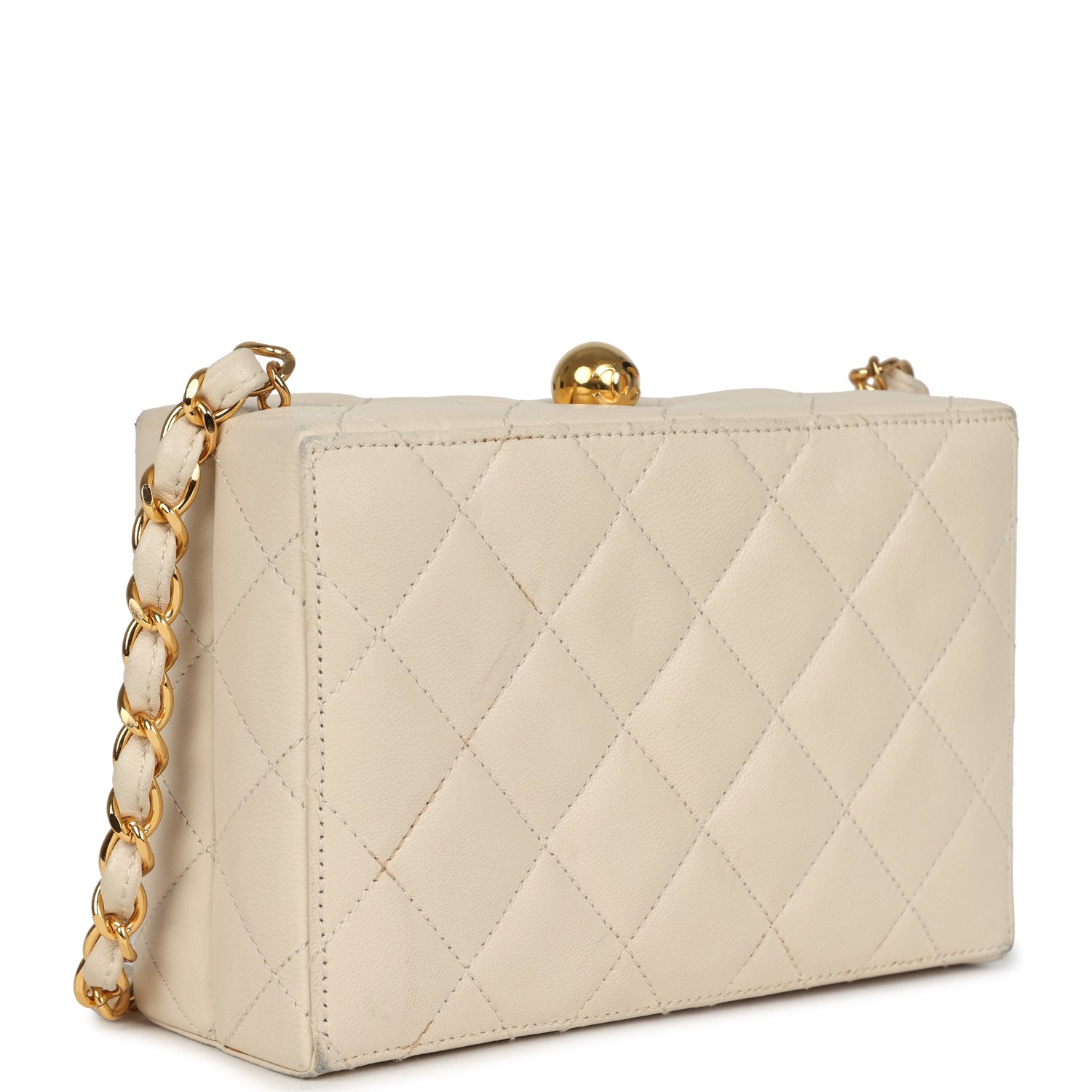 New Chanel Box Clutch Bag Beige Lambskin Gold Hardware