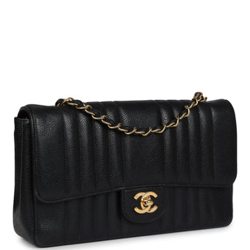 Chanel Medium Vertical Flap Bag Black Caviar Gold Hardware