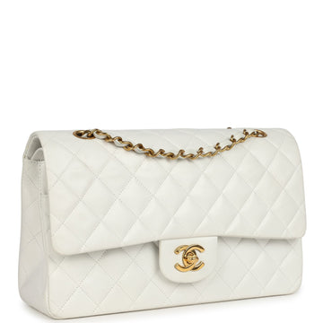 New Chanel Medium Classic Double Flap Bag White Lambskin Gold Hardware