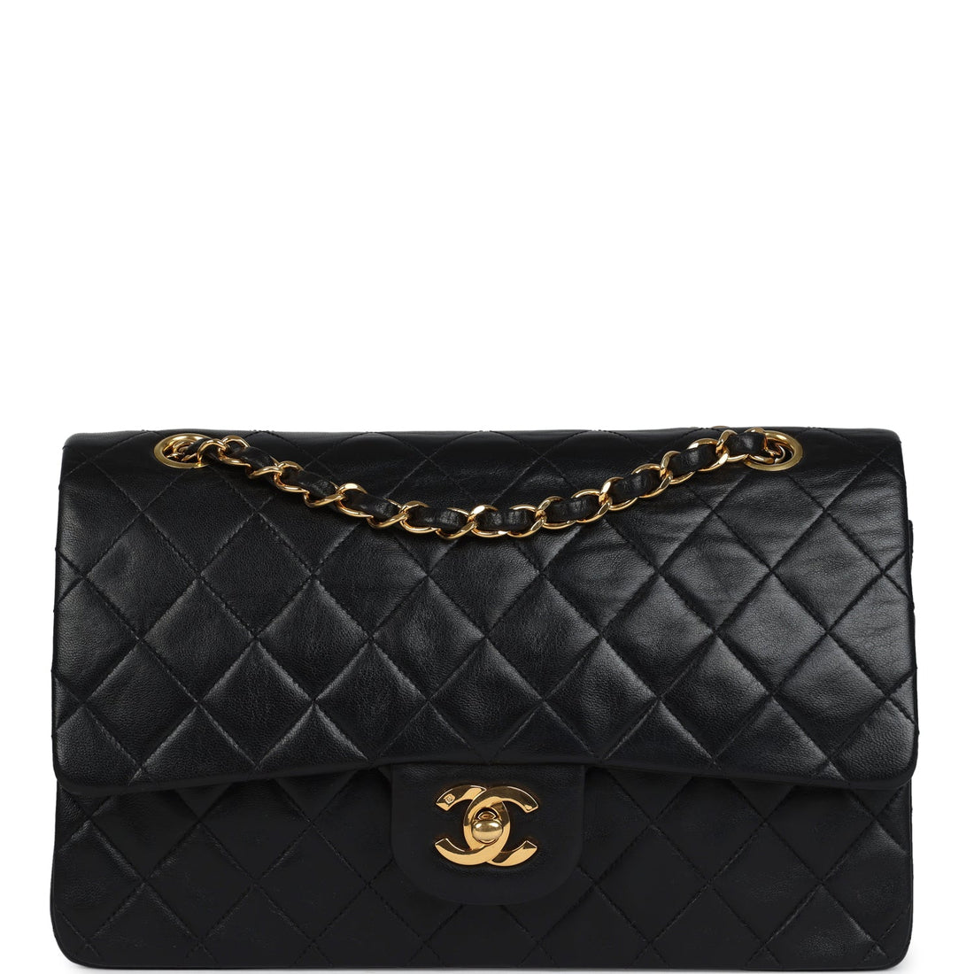 Vintage Chanel Medium Classic Double Flap Bag Black Lambskin Gold Hardware