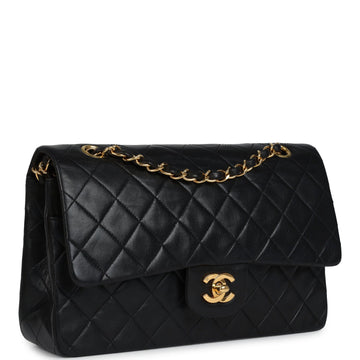 Vintage Chanel Medium Classic Double Flap Bag Black Lambskin Gold Hardware