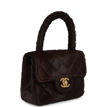 Chanel Micro Kelly Child Dark Brown Pony Hair Gold Hardware