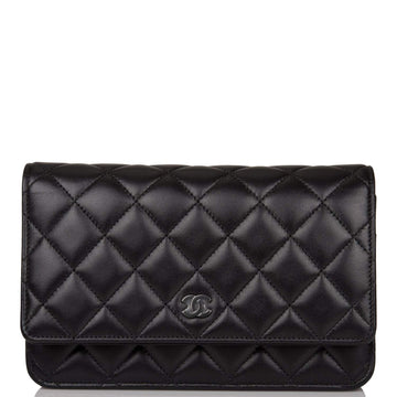 Chanel SO Black Classic Quilted Lambskin Wallet On Chain (WOC) Black Hardware