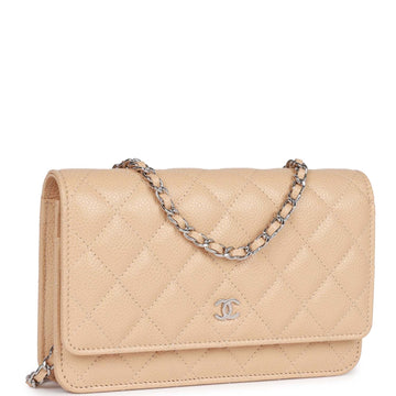 Chanel Wallet on Chain WOC Beige Caviar Silver Hardware