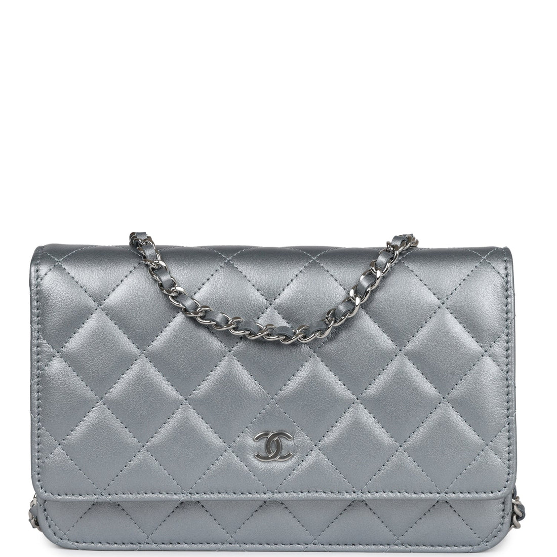 Chanel Wallet On Chain WOC Silver Metallic Lambskin Silver Hardware