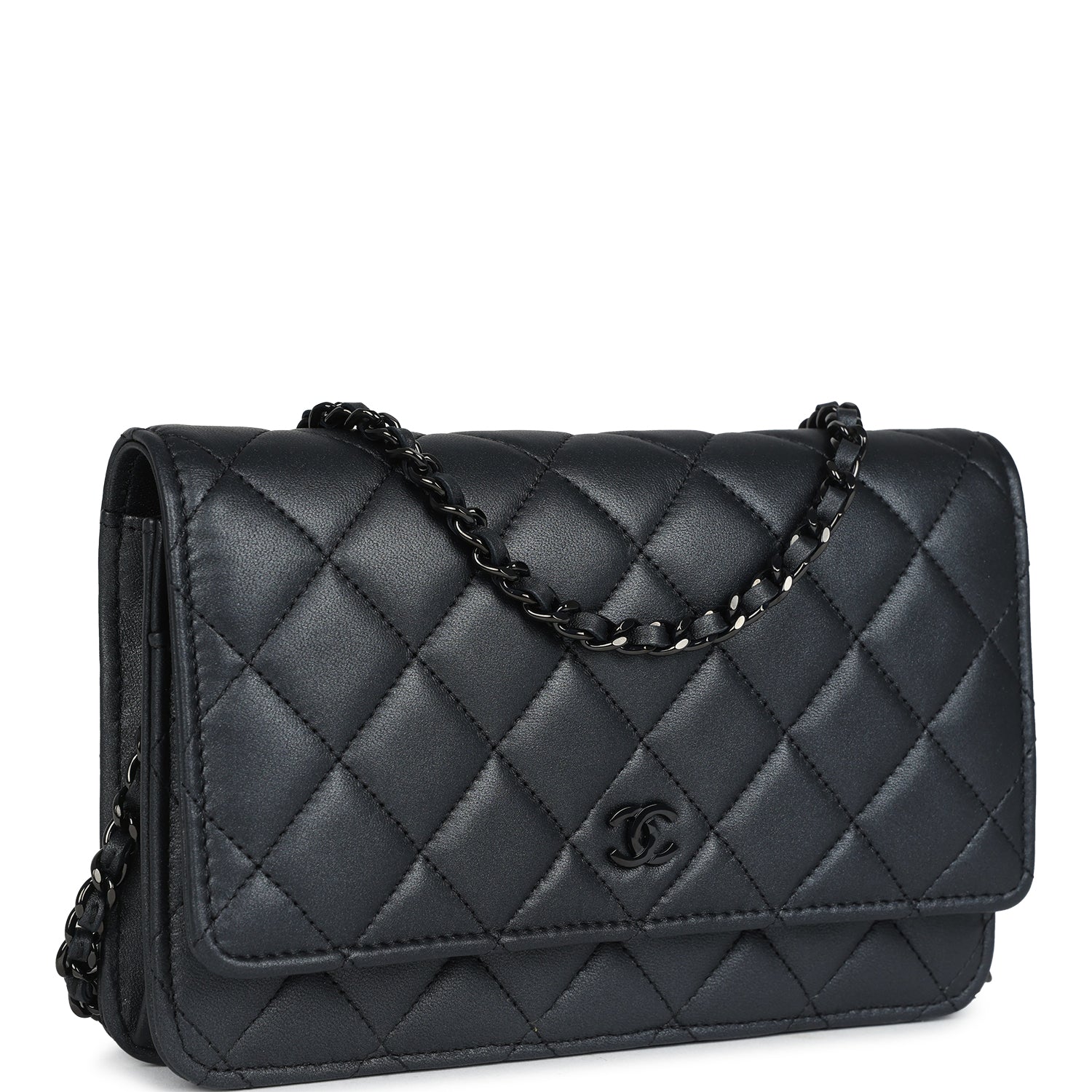 Chanel Classic Wallet On Chain WOC SO Black Iridescent Lambskin Black Hardware