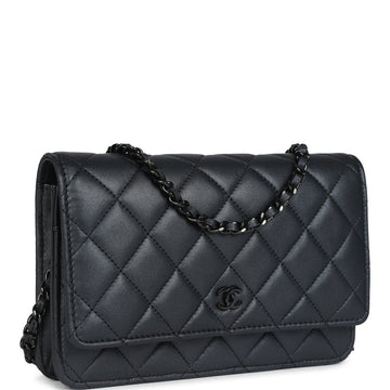 Chanel Classic Wallet On Chain WOC SO Black Iridescent Lambskin Black Hardware