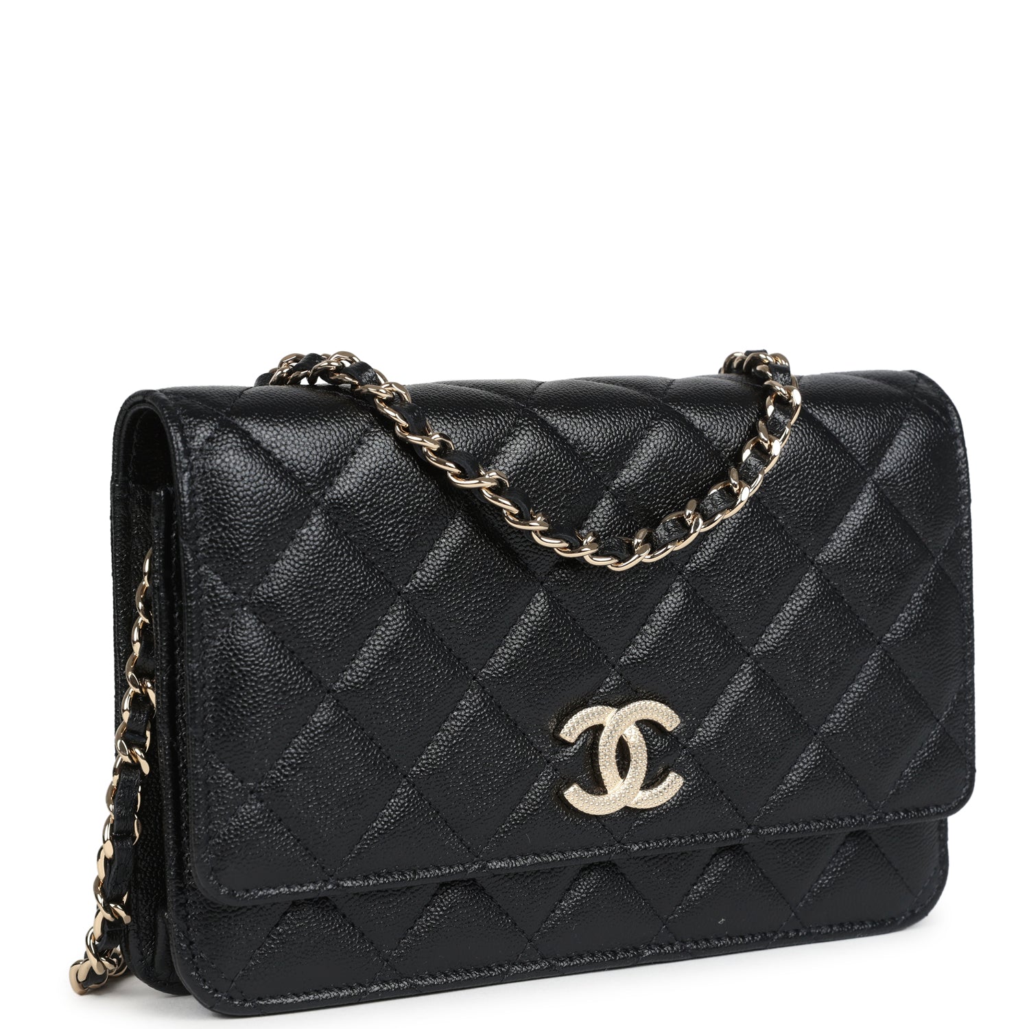 Chanel Wallet On Chain WOC Black Shiny Caviar Light Gold Hardware