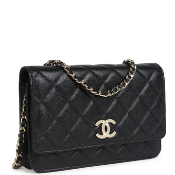 Chanel Wallet On Chain WOC Black Shiny Caviar Light Gold Hardware