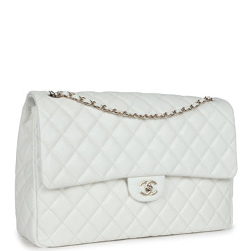 Chanel XXL Flap Bag White Shiny Caviar Light Gold Hardware