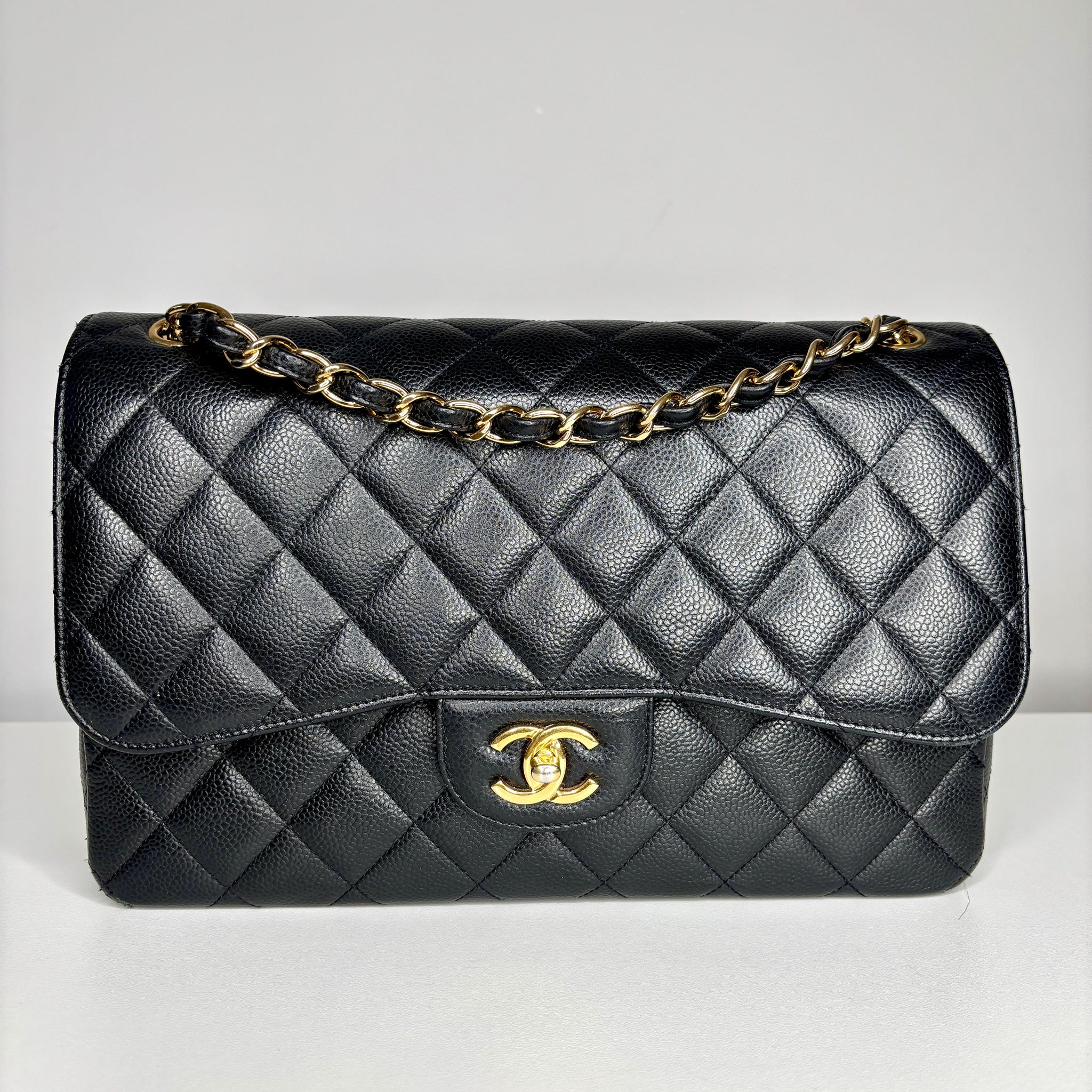 Chanel Jumbo Black Caviar Classic Double Flap Gold Hardware Shoulder Bag 2021 - Preloved