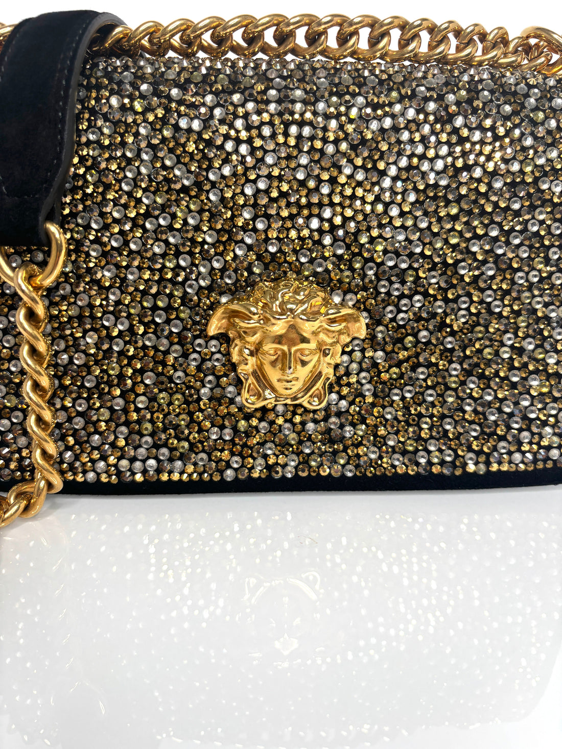 Versace La Medusa Crystal Black Velvet Cross-body Shoulder Bag