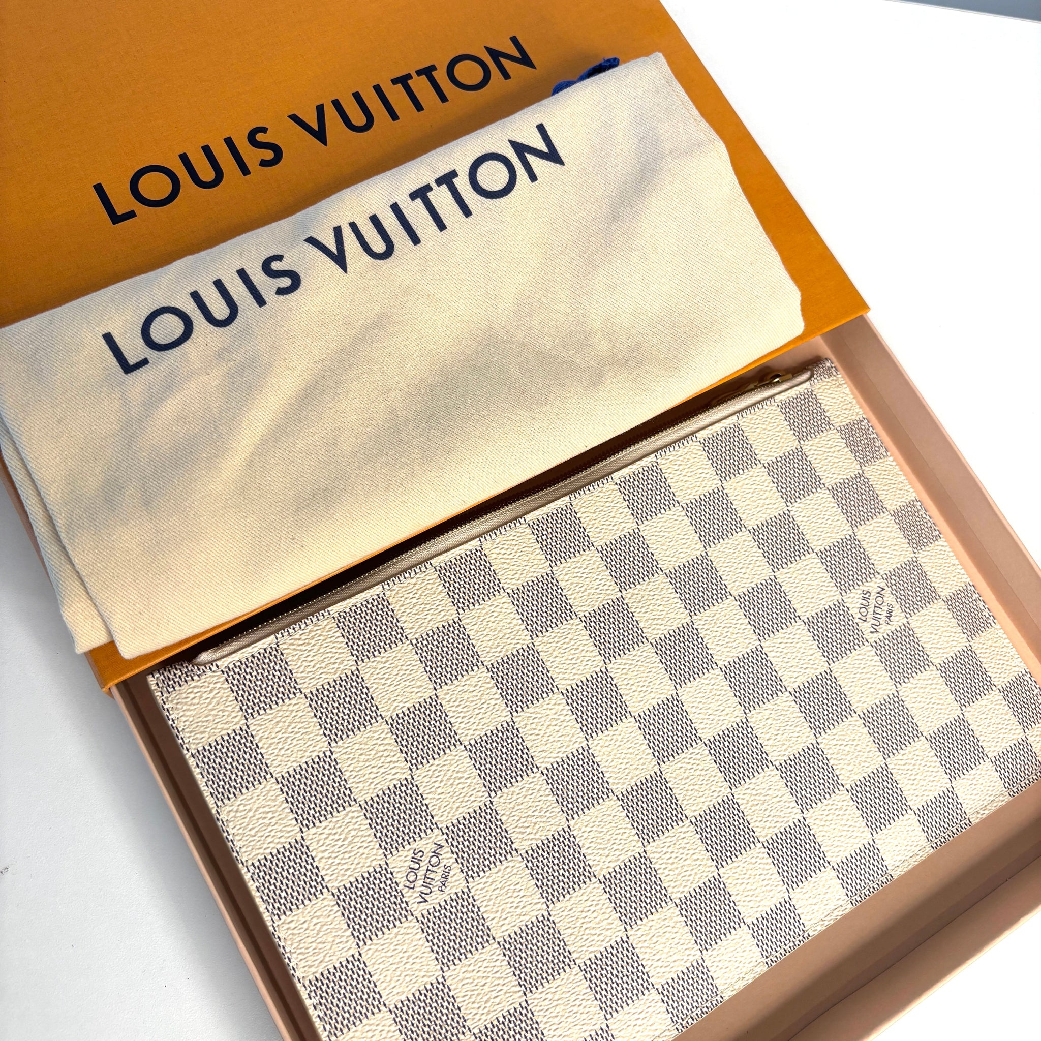 Louis Vuitton Neverfull Damier Azur Pouch Pochette Clutch Bag