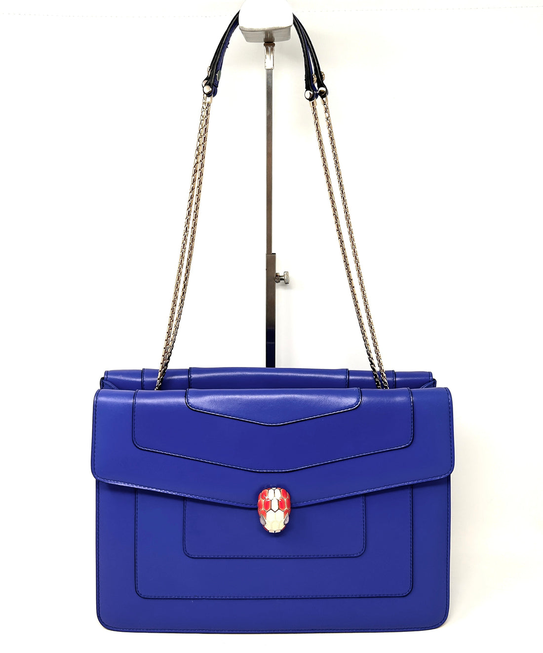 Bvlgari Serpenti Blue Leather Large Double Flap Snakehead Shoulder Bag