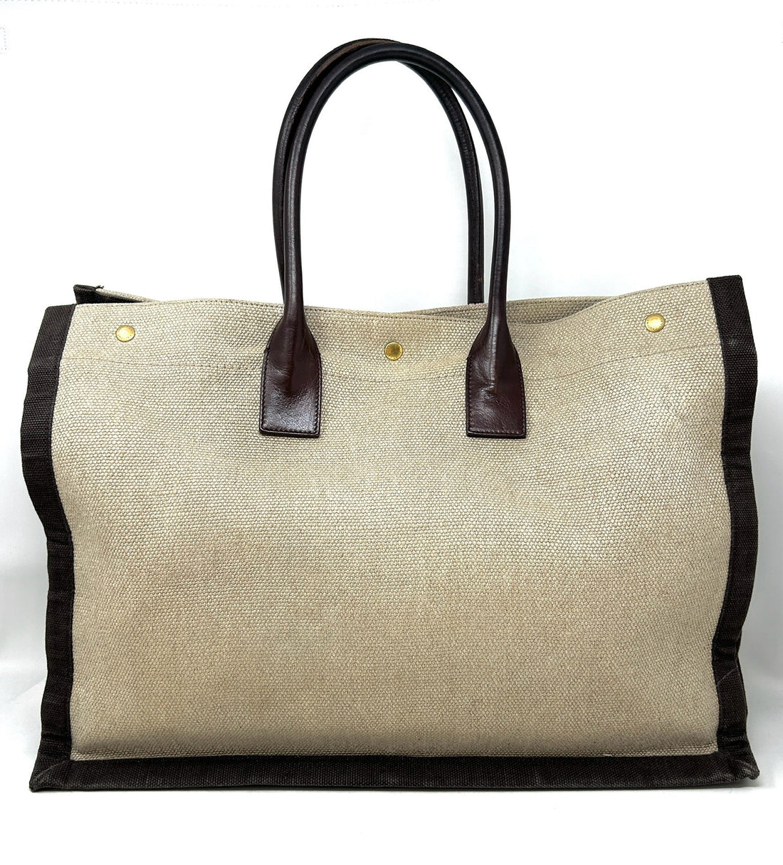 Saint Laurent Rive Gauche Large Beige And Dark Brown Canvas Tote Bag