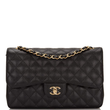 Chanel Jumbo Classic Double Flap Bag Black Caviar Gold Hardware