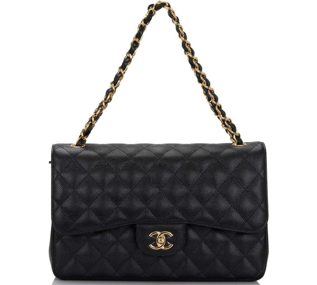 Chanel Jumbo Classic Double Flap Bag Black Caviar Gold Hardware
