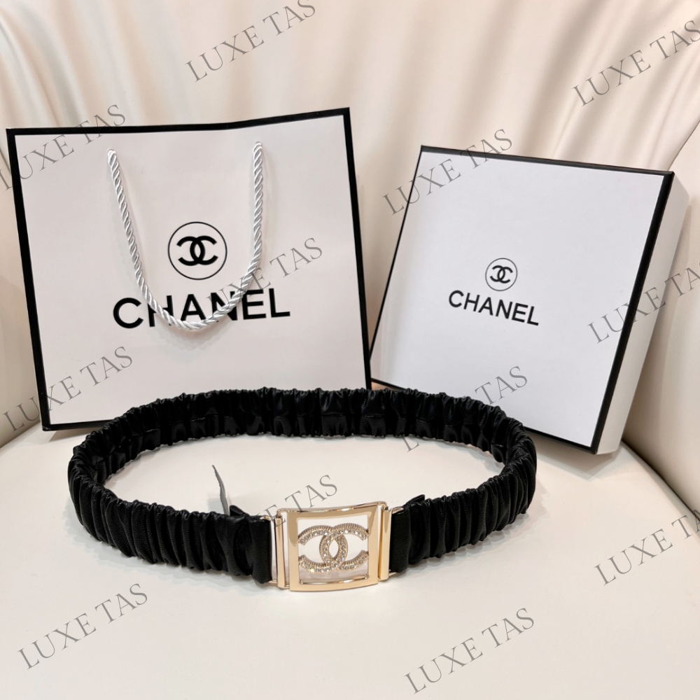 CC Lambskin Gold-Tone Metal Belt Designer Belts for Women