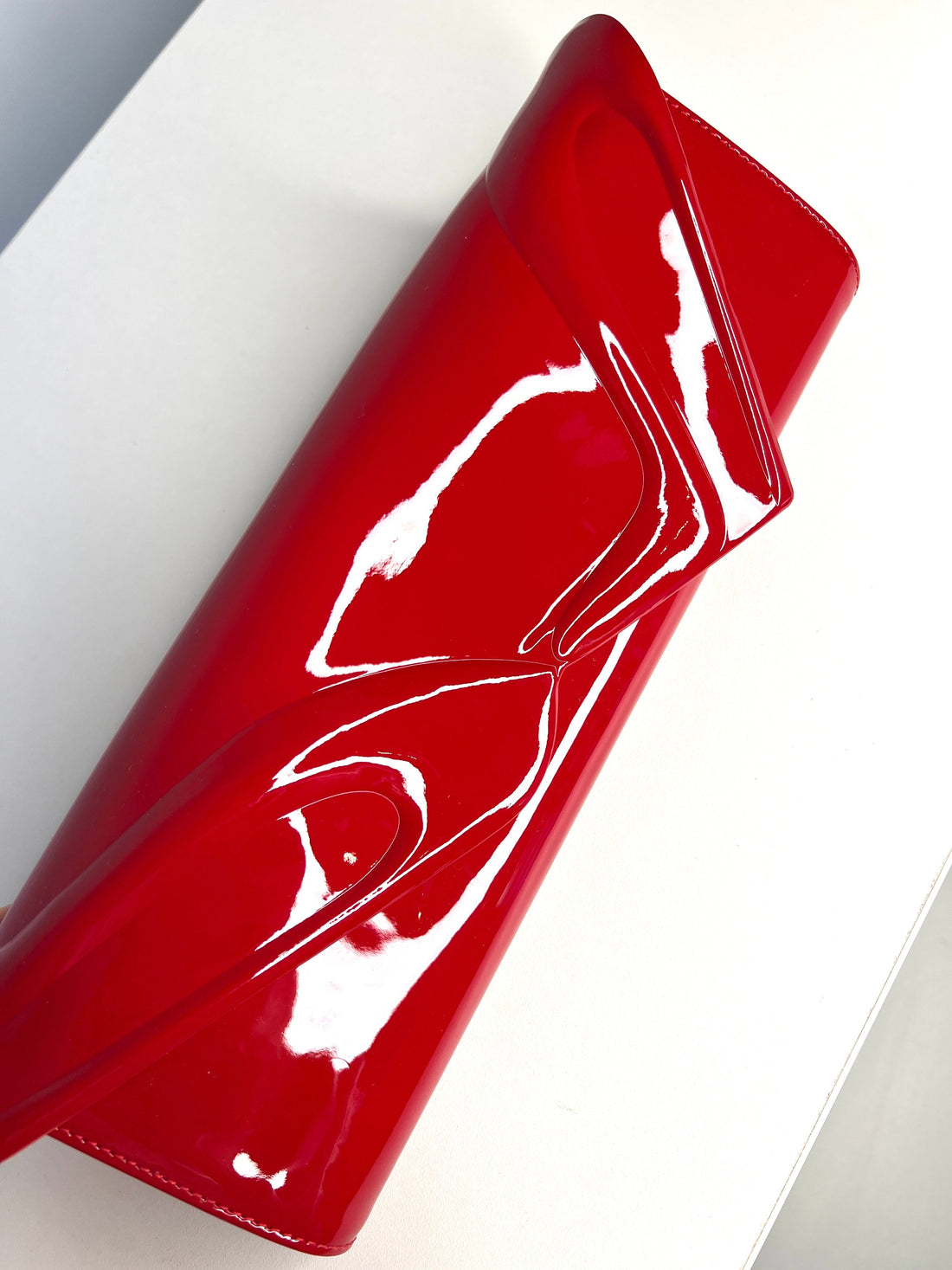 Christian Louboutin So Kate Baguette Red Patent Clutch Bag Preloved